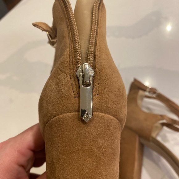 Sam Edelman “Simmons” Caramel Kid Suede Block Heel Ankle Strap Shoes Size 9 - Picture 3 of 7